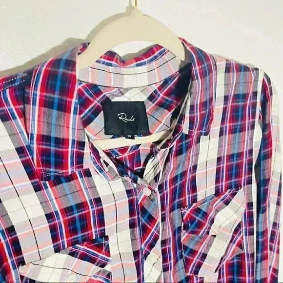Rails Carmen Long-Sleeve Plaid Shirt in Navy Red White - Picture 5 of 6
